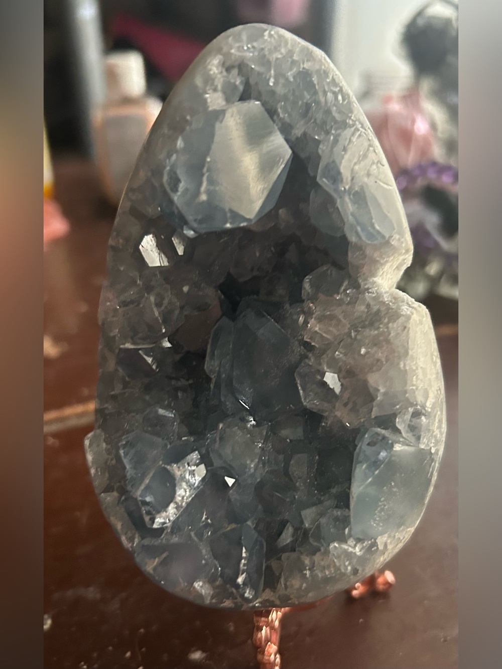 Celestite Crystal egg  - Blue Gray Sparkling Cluster